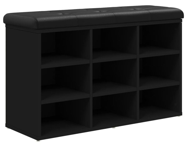 Fekete szerelt fa cipőtároló pad 82 x 32 x 50 cm