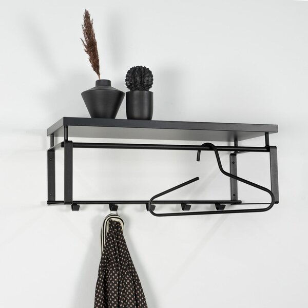 Fekete fém fali fogas polccal 70 cm Rex – Spinder Design