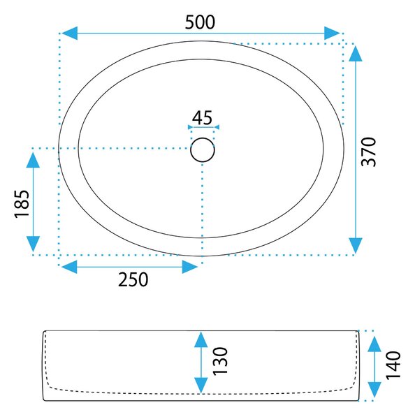 Rea Fonda, asztali mosogató 500x370x140mm, fehér fényes, REA-U0604