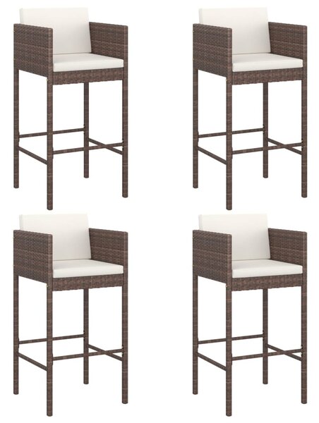 4 db barna polyrattan bárszék párnákkal
