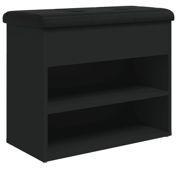 Fekete szerelt fa cipőtároló pad 62 x 32 x 50 cm