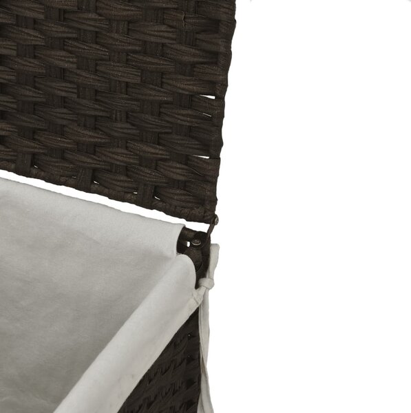 Sötétbarna polyrattan szennyeskosár 2 rekesszel 53x35x57 cm