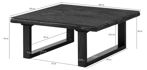 Kávézóasztal antik fa 100x100x42 barna lakkozott CITY