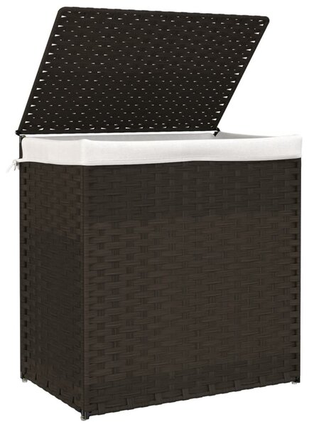 Sötétbarna polyrattan szennyeskosár 2 rekesszel 53x35x57 cm