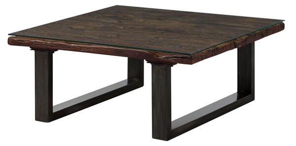 Kávézóasztal antik fa 100x100x42 barna lakkozott CITY