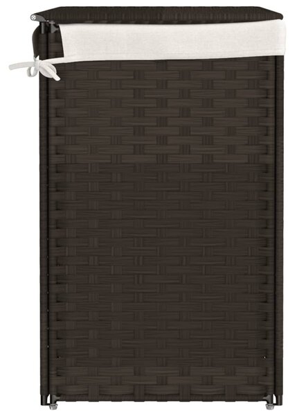 Sötétbarna polyrattan szennyeskosár 2 rekesszel 53x35x57 cm