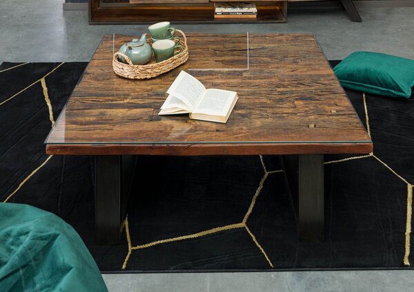 Kávézóasztal antik fa 100x100x42 barna lakkozott CITY