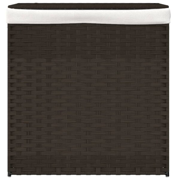 Sötétbarna polyrattan szennyeskosár 2 rekesszel 53x35x57 cm