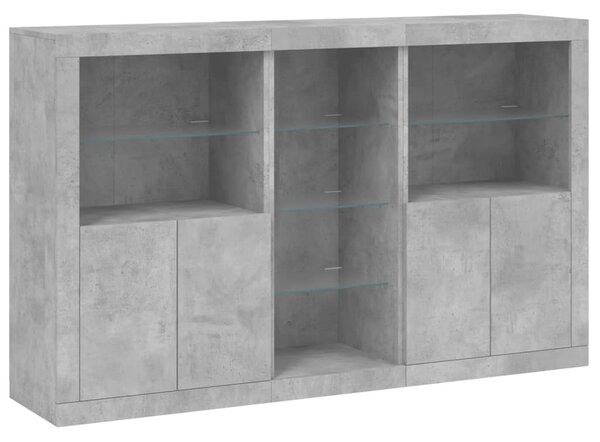 Betonszürke tálalószekrény LED-világítással 162 x 37 x 100 cm