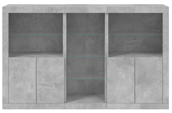 Betonszürke tálalószekrény LED-világítással 162 x 37 x 100 cm