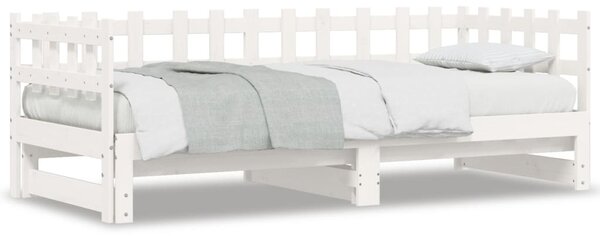 Fehér tömör fa kihúzható nappali ágy matrac nélkül 2x(90x190)cm