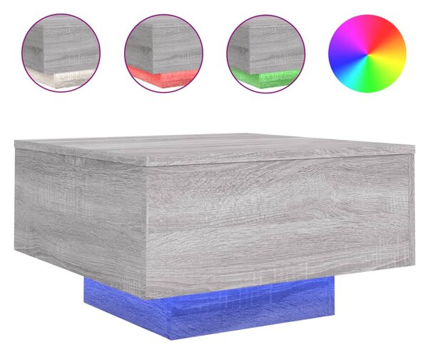Szürke sonoma színű dohányzóasztal LED-lámpákkal 55x55x31 cm