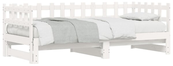 Fehér tömör fa kihúzható nappali ágy matrac nélkül 2x(90x190)cm