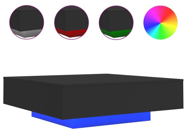 Fekete dohányzóasztal LED-lámpákkal 100 x 100 x 31 cm