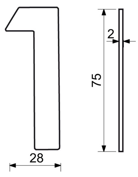 "1" házszám, RN.75L, rozsdamentes acél