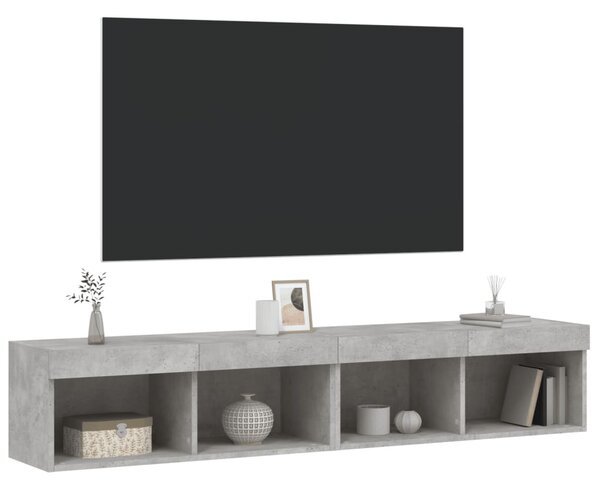 2 db betonszürke TV-szekrény LED-világítással 80x30x30 cm