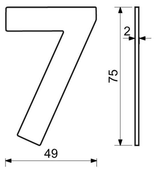 "7" házszám, RN.75L, rozsdamentes acél