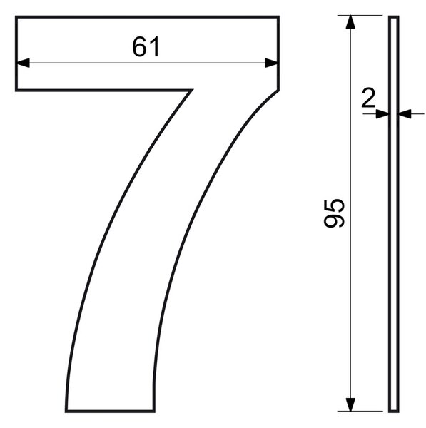 "7" házszám, RN.95L, rozsdamentes acél