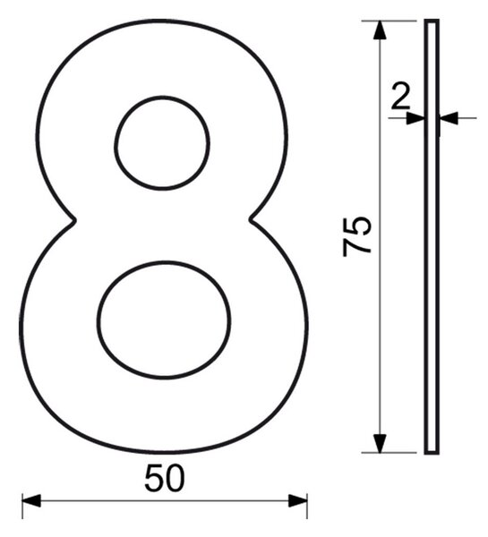 Házszám "8", RN.75L, rozsdamentes acél