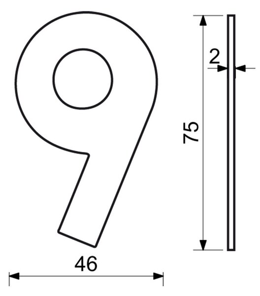 "9" házszám, RN.75L, rozsdamentes acél