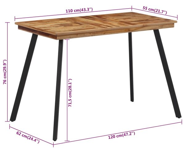 Tömör tíkfa étkezőasztal 120 x 62 x 76 cm