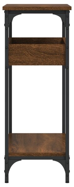 Barna tölgyszínű szerelt fa tálalóasztal polccal 75x29x75 cm