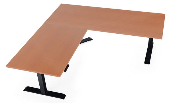 OfficeTech Angle állítható magasságú asztal, 180 + 120 cm, fekete alap, cseresznye