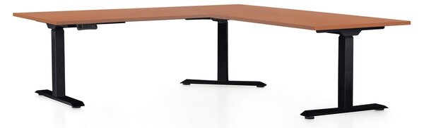 OfficeTech Angle állítható magasságú asztal, 180 + 120 cm, fekete alap, cseresznye