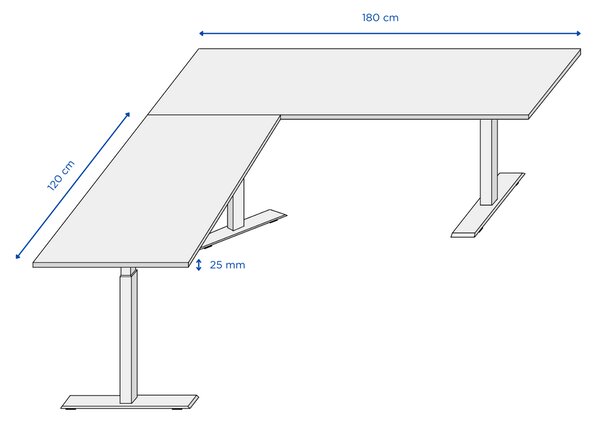 OfficeTech Angle állítható magasságú asztal, 180 + 120 cm, fekete alap, bükkfa