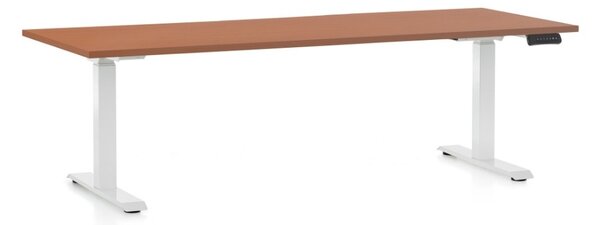 Állítható magasságú asztal OfficeTech C, 200 x 80 cm, fehér alap, cseresznye