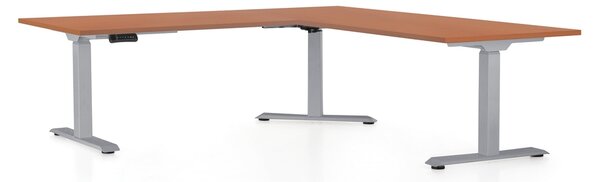 OfficeTech Angle állítható magasságú asztal, 180 + 120 cm, szürke alap, cseresznye