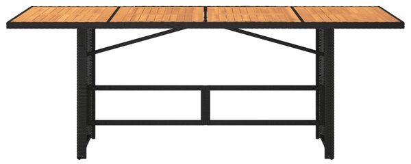 Fekete polyrattan akácfa lapos kerti asztal 190 x 80 x 74 cm