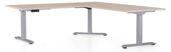OfficeTech Angle állítható magasságú asztal, 180 + 120 cm, szürke alap, tölgy