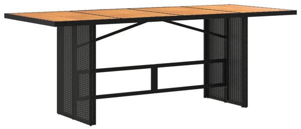 Fekete polyrattan akácfa lapos kerti asztal 190 x 80 x 74 cm