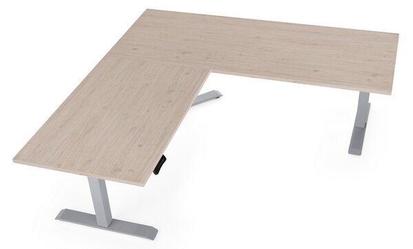 OfficeTech Angle állítható magasságú asztal, 180 + 120 cm, szürke alap, tölgy