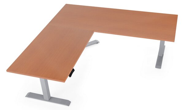 OfficeTech Angle állítható magasságú asztal, 180 + 120 cm, szürke alap, cseresznye