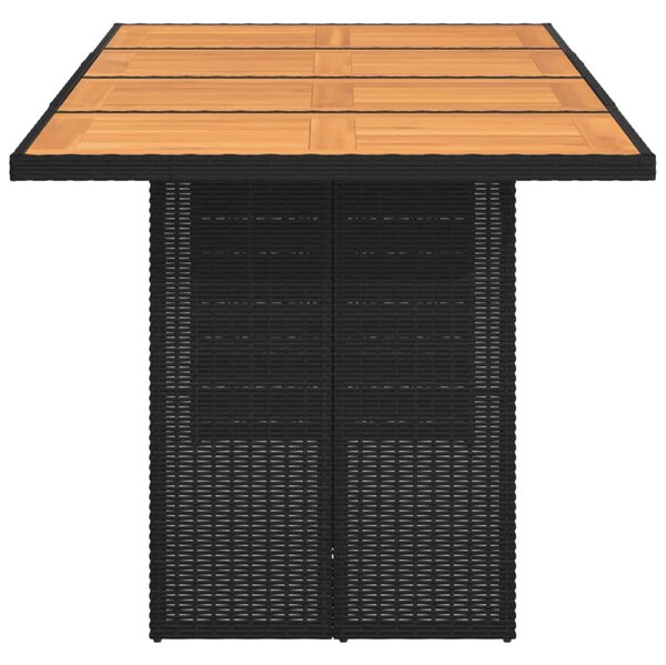 Fekete polyrattan akácfa lapos kerti asztal 190 x 80 x 74 cm