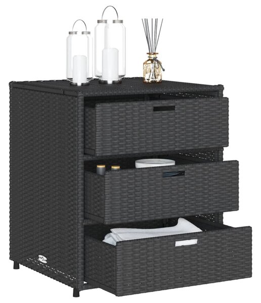 Fekete polyrattan kerti tárolószekrény 55 x 59 x 69 cm