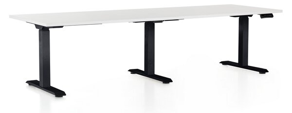 OfficeTech Long állítható magasságú asztal, 240 x 80 cm, fekete alap, fehér