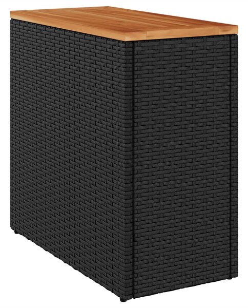 Fekete polyrattan kerti kisasztal falappal 58 x 27,5 x 55 cm