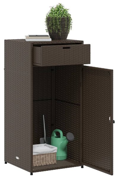 Barna polyrattan kerti tárolószekrény 55 x 55 x 111 cm