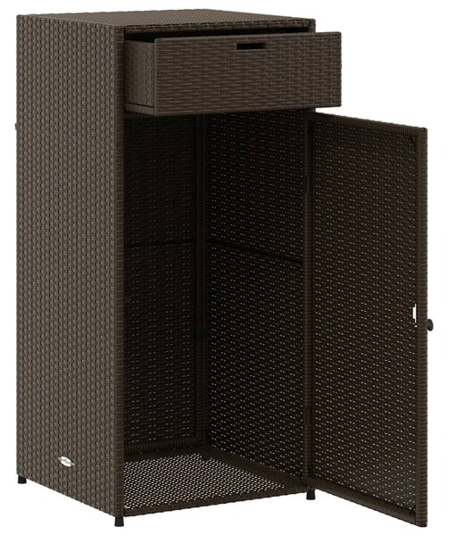 Barna polyrattan kerti tárolószekrény 55 x 55 x 111 cm