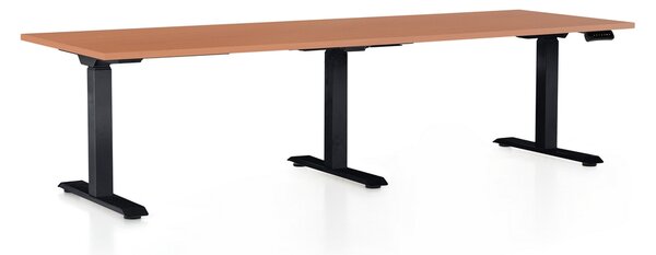 OfficeTech Long állítható magasságú asztal, 240 x 80 cm, fekete alap, cseresznye