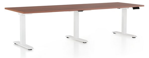OfficeTech Long állítható magasságú asztal, 240 x 80 cm, fehér alap, dió