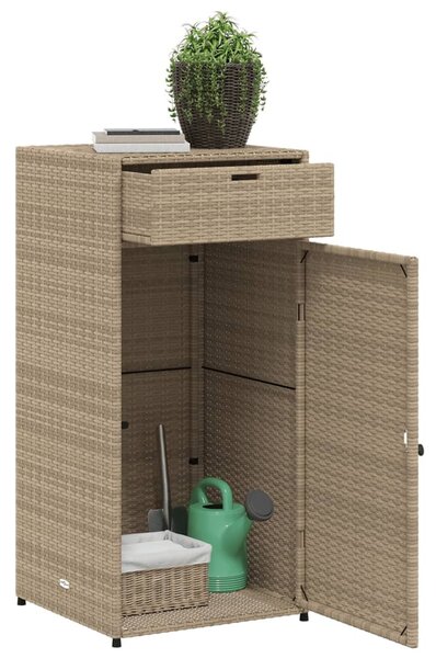 Bézs polyrattan kerti tárolószekrény 55 x 55 x 111 cm