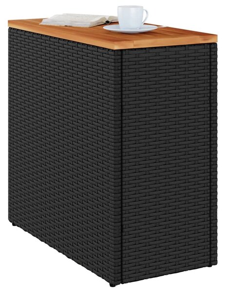 Fekete polyrattan kerti kisasztal falappal 58 x 27,5 x 55 cm