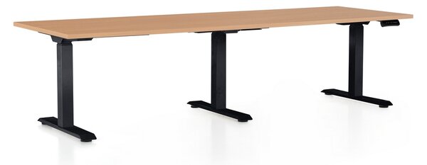 OfficeTech Long állítható magasságú asztal, 240 x 80 cm, fekete alap, bükkfa