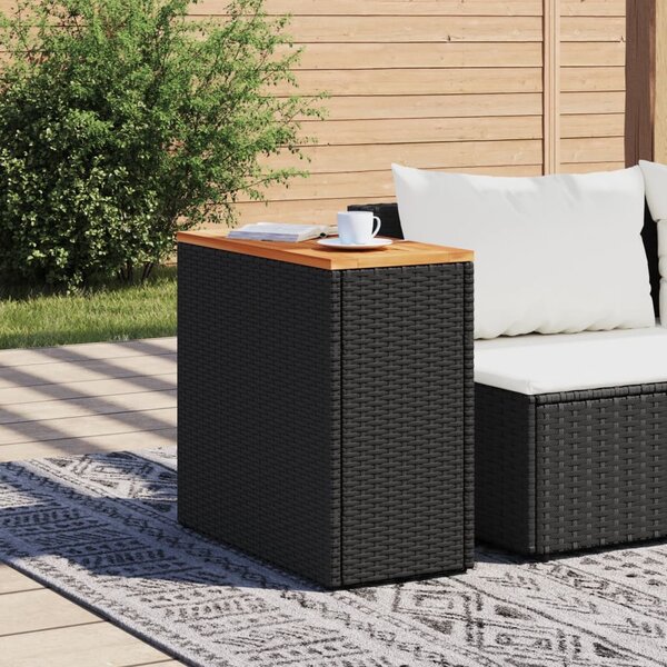 Fekete polyrattan kerti kisasztal falappal 58 x 27,5 x 55 cm