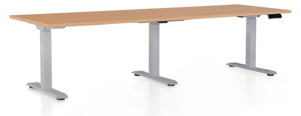 OfficeTech Long állítható magasságú asztal, 240 x 80 cm, szürke alap, bükkfa