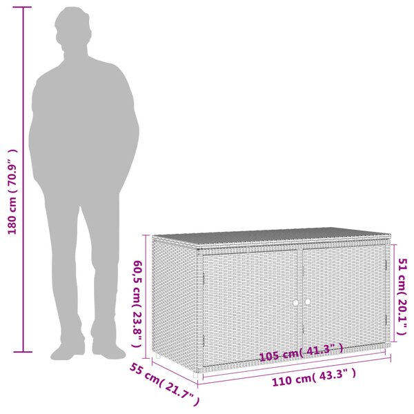 Szürke polyrattan kerti tárolószekrény 110 x 55 x 60,5 cm